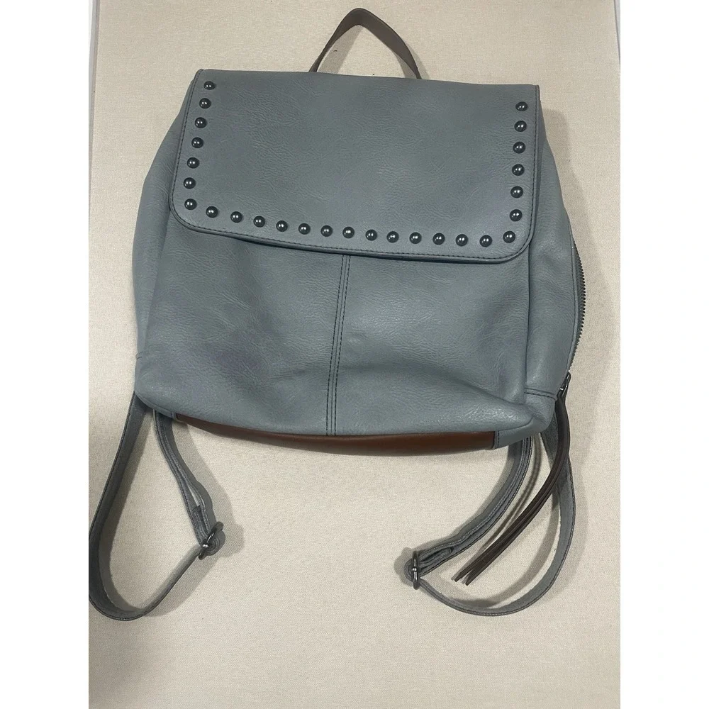 Fossil Blue Leather Studded Square Y2K Backpack Purse 10